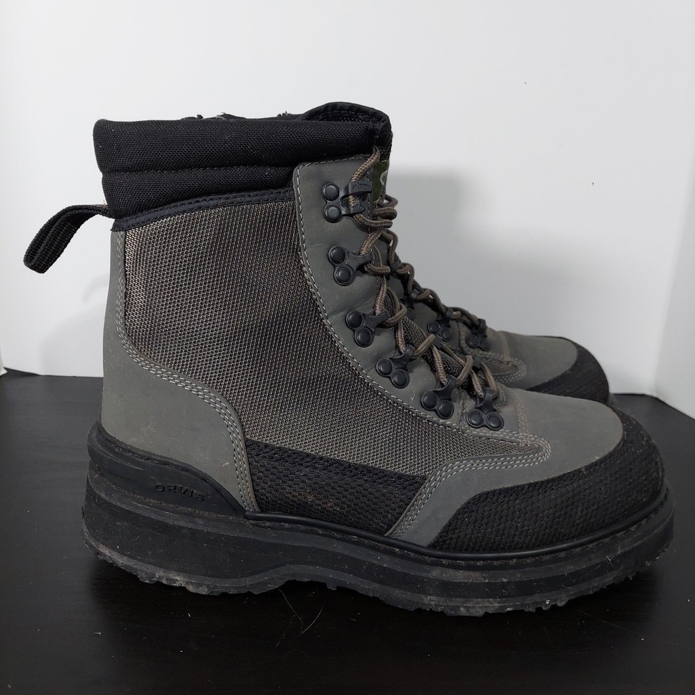 Orvis Wading Boots Mens 12 Gray Vibram Studded Sole Zipper Lace Fly Fishing